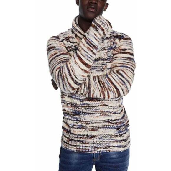 NWT Desigual Men's Unisex Desigual Chimney Neck Sweater - Multicolor Cable Knit - Picture 2 of 9
